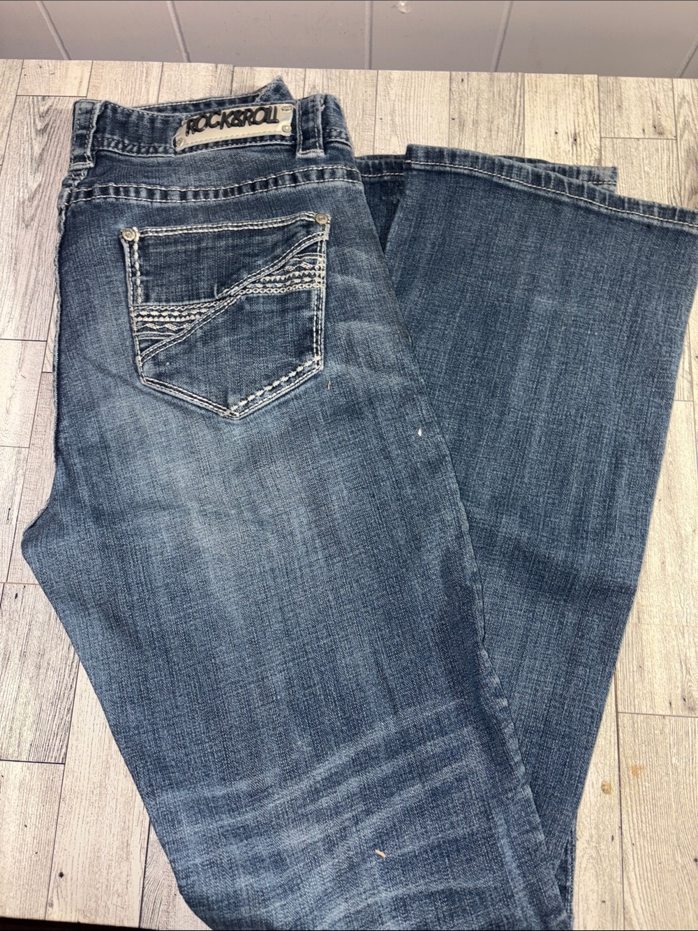Rock & Roll Denim Wide-Leg Jeans in Faded Blue